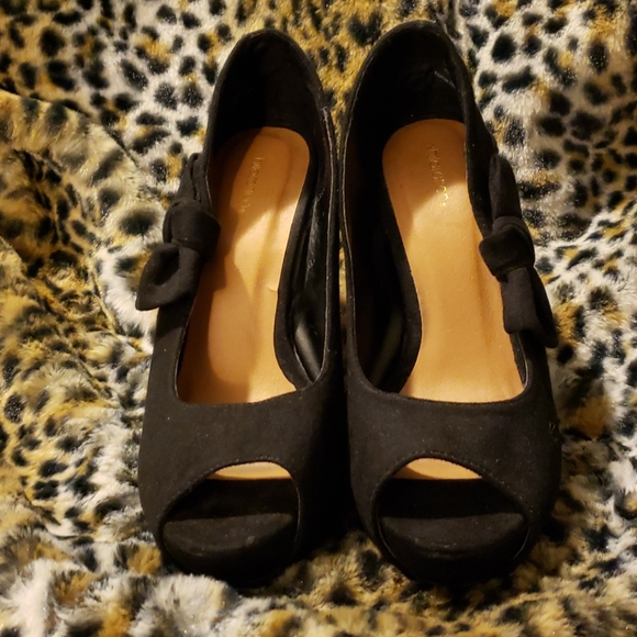 Peep toe black bow high heels pinup style peeptoe - Picture 3 of 8